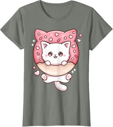 Vista 12 de Camiseta Kawaii Cat Donut Anime Lover Otaku, Negro