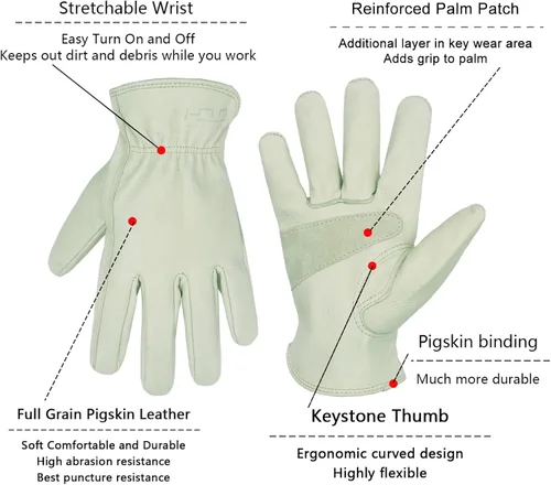 Vista 5 de HANDLANDY HLDD Leather Work Gloves for Men & Women, Adjustable Wrist Cowhide Gardening Glove with Reinforced Palm for Driver