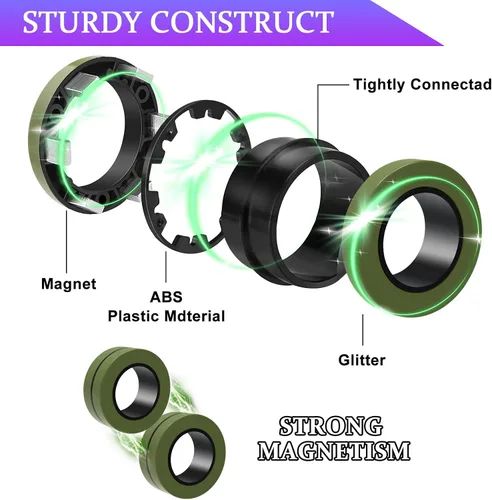 Vista 2 de Cevioce Juego de 15 anillos magnéticos giratorios, paquete de spinners magnéticos para ansiedad TDAH para adultos y adolescentes, juguete de alivio