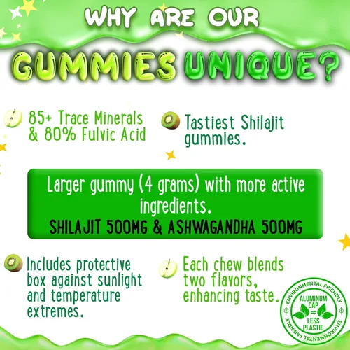Vista 5 de OH MY CHEWY Gomitas puras de Shilajit del Himalaya, resina de grado dorado de alta potencia, refuerzo de energía y apoyo inmunológico para hombres