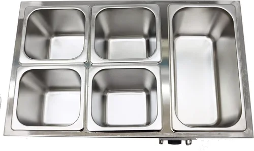 Vista 7 de INTSUPERMAI Calentador eléctrico de sopa de alimentos comerciales para comedor, calentador de vapor de acero inoxidable 110 V 1500 W 1/6 GN x4+1/3GN