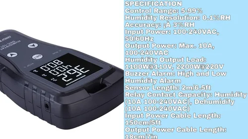 Vista 7 de DIGITEN Controlador digital de humedad humidistato precableado enchufe CA de etapa simple 110V -240V con sensor de humedad de alta precisión