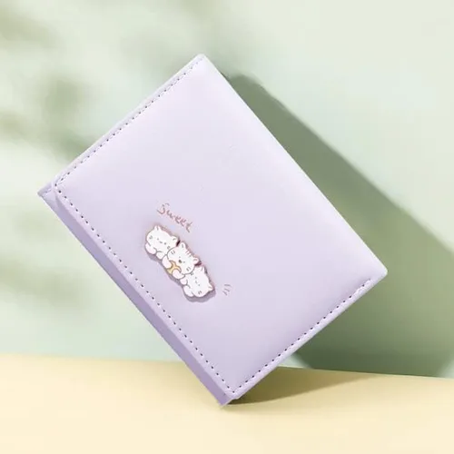 Vista 6 de Sunwel Fashion Kawaii - Cartera para tarjetas de crédito para gatitos pequeños ventana de identificación para mujeres y niñas Púrpura