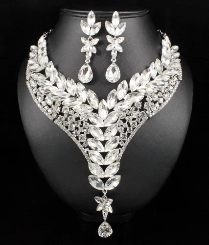 Vista 2 de Ivy N999 - Juego de collar y pendientes de cristal austriaco con diamantes de imitación, color borgoña y blanco