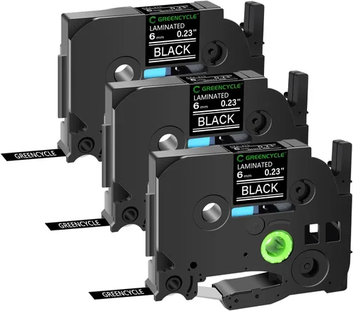 Vista 24 de GREENCYCLE Compatible para cinta de etiqueta Brother P-Touch TZe-111 TZe-211 TZe-315 6mm 0.23" laminada TZe TZ 1/4 pulgada negra sobre claro/blanco