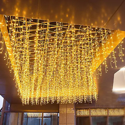 Vista 5 de Luces LED de carámbano de Navidad, 13 pies, 96 luces de hadas LED en cadena, cortina extensible, 8 modos, luces colgantes parpadeantes novedosas