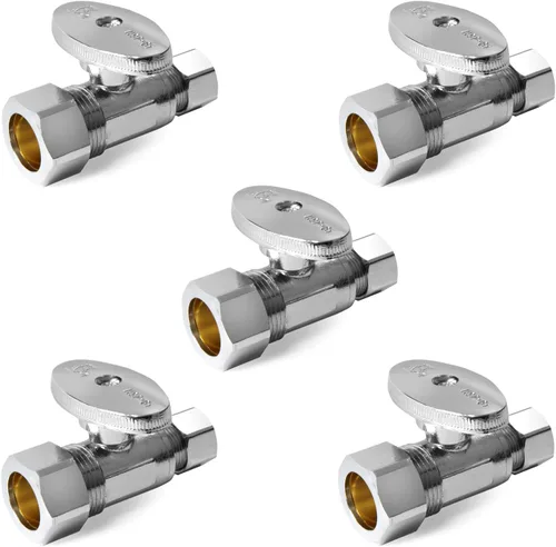 Vista 10 de EFIELD Válvula de parada angular de 1/2" nominal (5/8" OD) Compresión x 3/8" OD, 1/4-Turn, Certificado UPC, (VALVE116)