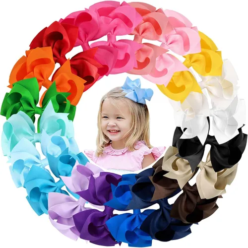 Vista 12 de 20 unidades de Oaoleer, pinzas de cocodrilo con lazos de grogrén en capas de 11.4 cm, accesorios para el cabello para bebés, niñas pequeñas, niños