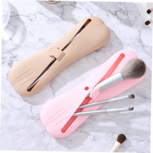 Vista 2 de 2pcs Makeup Brush Holders Portable Travel Makeup Brush Bags Compact Organizers for Eyeshadow Elegant Design Unique Texture
