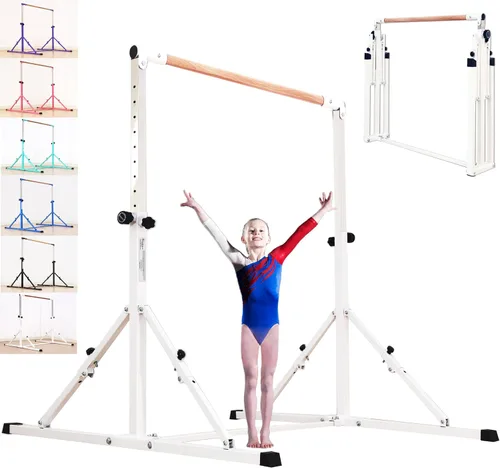 Vista 12 de MARFULA Adjustable 5 Ft Folding Gymnastics Kip Bar for Kids Ages 3-18 Negro