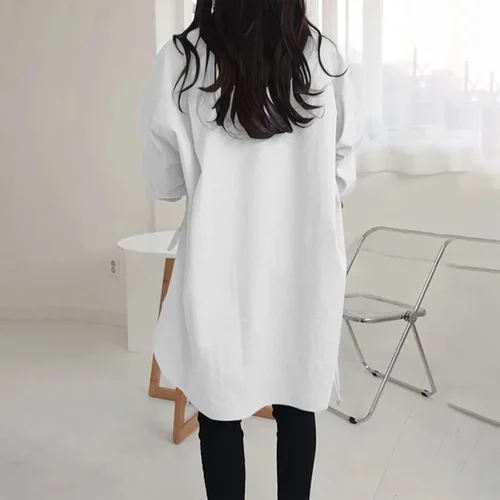 Vista 87 de Camisas de manga larga con botones para mujer, asimétricas, casuales, con cordones, túnica de gran