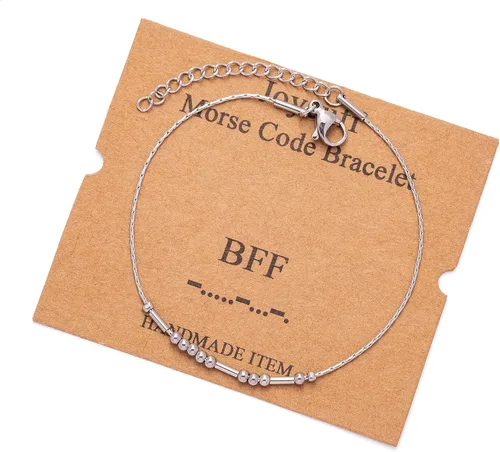 Vista 130 de JoycuFF Pulseras inspiradoras de código morse para mujeres, cuentas de plata, joyería con mantra de motivación, regalos para ella