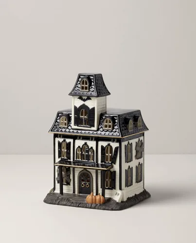 Vista 4 de Lenox Figura de casa iluminada de Halloween vintage