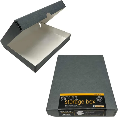 Vista 15 de Lineco Caja de almacenamiento de folio de archivo. Caja de almacenamiento con borde de metal, tapa de concha. 9.5 x 12.5 x 1.75 pulgadas.