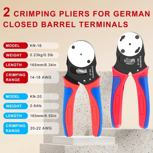 Vista 2 de Kit de herramienta de crimpado Knoweasy para conectores Deutsch DT: Crimpador de barril cerrado y barril abierto, herramienta de extracción
