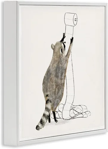 Vista 2 de Papel higiénico de mapache Humor, 12 x 12 pulgadas enmarcado Giclée Print Blanco costero (Texturado)