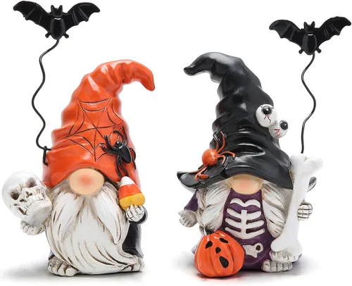Vista 8 de Hodao Figuras de resina de gnomos de Navidad con sombreros rojos y diseño de copo de nieve, bonita estatua coleccionable para decoración de mesa