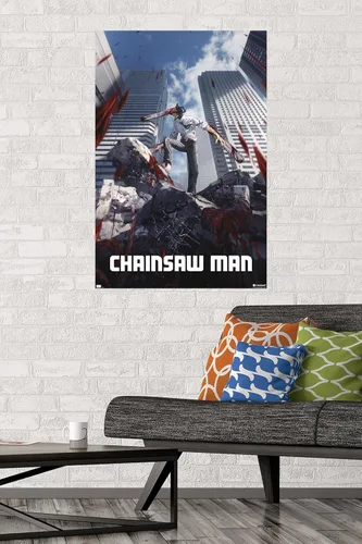 Vista 2 de Chainsaw Man - Póster de pared de arte clave, 34 pulgadas de largo x 22.4 pulgadas de ancho, versión sin marco
