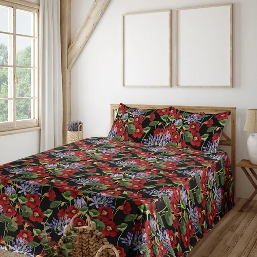 Vista 27 de Ambesonne Juego de sábanas vintage, diseño de curvas de inspiración victoriana, estampado de hojas y flores, sábana bajera y encimera con fundas