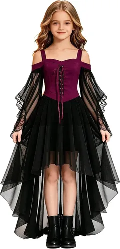 Vista 11 de Vestido de bruja gótica steampunk para niñas, disfraz de vampiro, cosplay Rojo