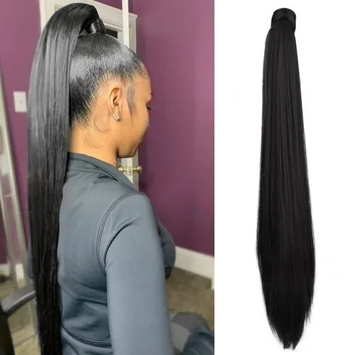 Vista 10 de SEIKEA Extensión de cola de caballo con clip alrededor del cabello lacio para mujer (12 pulgadas, negro)