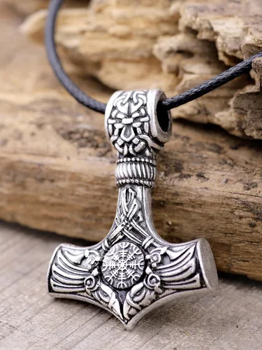 Vista 4 de HAQUIL Viking Mjolnir Necklace, Thor Hammer Amulet Pendant, Viking Jewelry Gift for Men