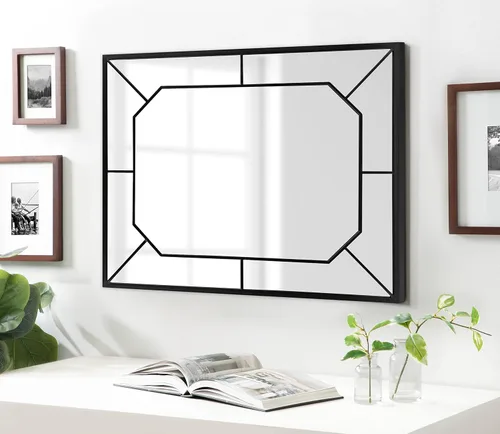 Vista 4 de Kate and Laurel Ardithe - Espejo rectangular decorativo geométrico; 24 x 30; negro; espejo rectangular moderno con incrustaciones de vidrio