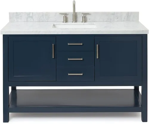 Vista 5 de ARIEL Bayhill - Tocador de baño con lavabo de 54 pulgadas, madera maciza, encimera de mármol italiano de Carrara de 1.5 pulgadas, fregadero Azul