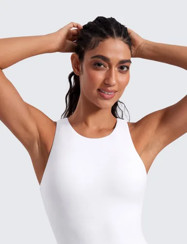 Vista 3 de CRZ YOGA Butterluxe - Camiseta sin mangas de cuello alto con espalda cruzada para mujer, con brasier integrado, para entrenamiento, yoga, atlética
