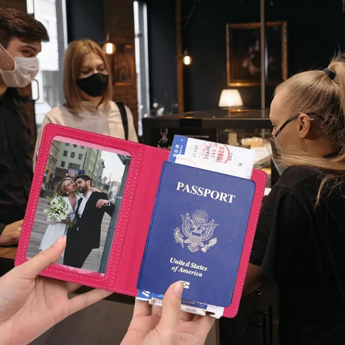 Vista 3 de Herain Soporte para pasaporte, funda para pasaporte, cartera para pasaporte, para mujeres y hombres, funda de pasaporte, protector de libreta