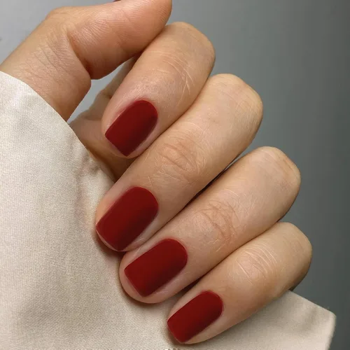 Vista 36 de 48 piezas de uñas postizas a presión color burdeos, uñas falsas en forma de almendra, pegamento para uñas, uñas de longitud media