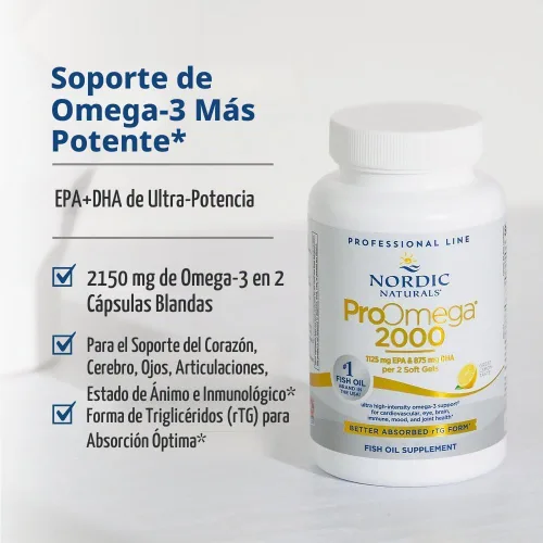 Vista 3 de Cápsulas blandas de gel con sabor a limón ProOmega 2000 de Nordic Naturals. 120 cápsulas.