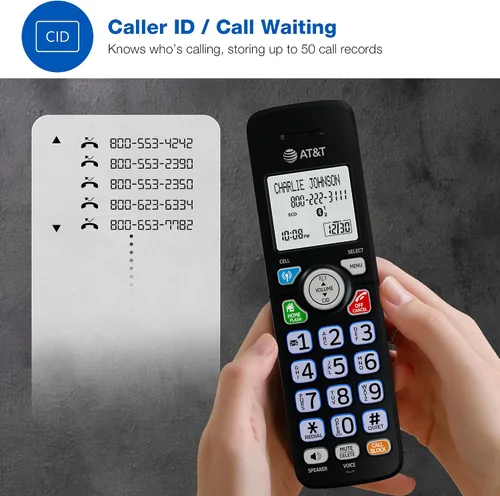 Vista 5 de AT&T Teléfono inalámbrico DECT 6.0 - Bloqueador de llamadas inteligente, Bluetooth conecta a la celda, anuncio de identificación de llamadas