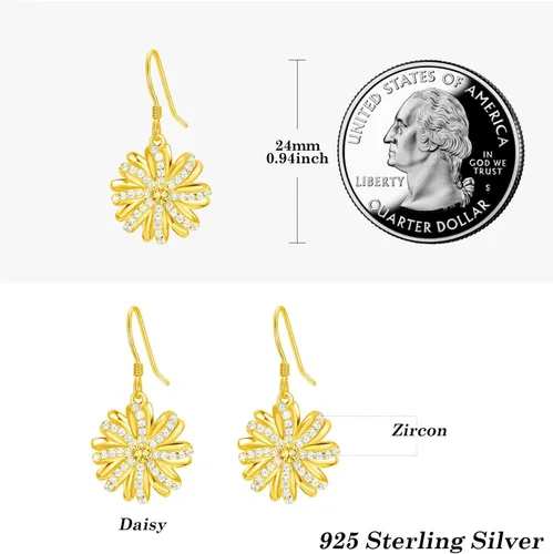 Vista 5 de Dreamboat Aretes de flores para mujeres y niñas, chapados en oro de 18 quilates, aretes colgantes de flores, para aniversario, fiesta de cumpleaños
