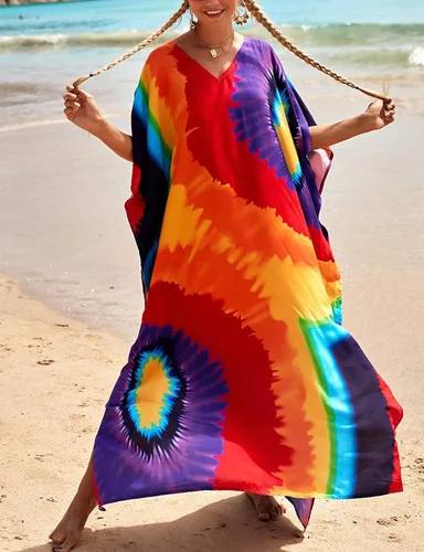 Vista 2 de Bsubseach Plus Size Bathing Suit Cover Up Colorful Caftan Dress for Women Long Bikini Coverup