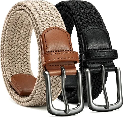 Vista 15 de CHAOREN Cinturón elástico para hombre, paquete de 2 - Cinturones trenzados de 1 3/8" para golf para hombres - Elástico casual para pantalones y jeans