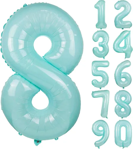 Vista 10 de Globo azul macarrón número 0 de 40 pulgadas, globo grande de película de poliéster de lámina de helio