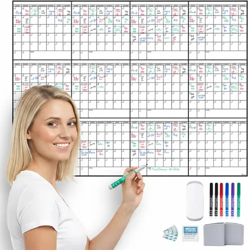 Vista 12 de (2 PK) Pequeño Calendario de Borrado en Seco para Pared, 17x26 Pulgadas, Pequeño Calendario de Pared Borrable, Pizarra Blanca para Oficina, Hogar