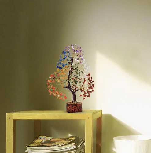 Vista 6 de PYOR Árbol de la vida de chakras, árbol de cristal, cristales y piedras curativas, regalos para mujeres, regalos de buena suerte, decoración de Feng