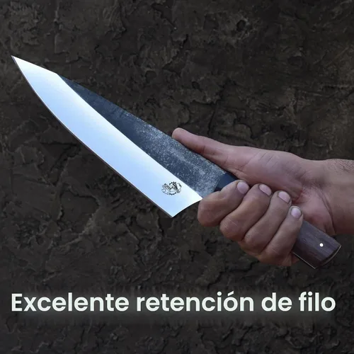 Vista 4 de Knives Ranch Cuchillo de chef rústico hecho a mano, hoja de acero inoxidable de alto carbono 440C de 8-3/8 pulgadas, cuchillo de cocina total