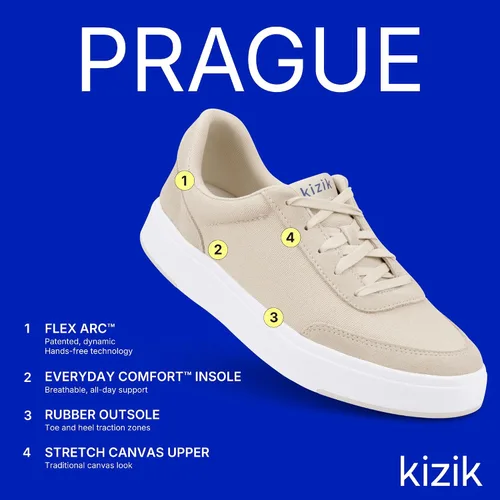 Vista 3 de Kizik Slip On Sneakers Prague - Court Style, 4-Way Stretch Canvas with Suede Details, Casual Shoes for Women & Men, Hands Free Convenience - Wide