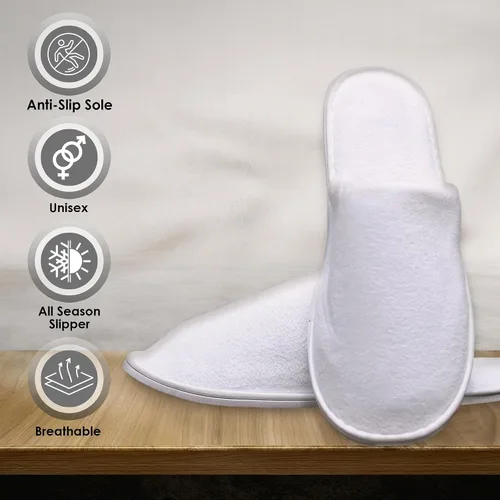 Vista 3 de Modlux Pantuflas de spa, 12 pares de pantuflas desechables de terciopelo de algodón con punta cerrada para invitados, baño, dormitorio, hotel, casa