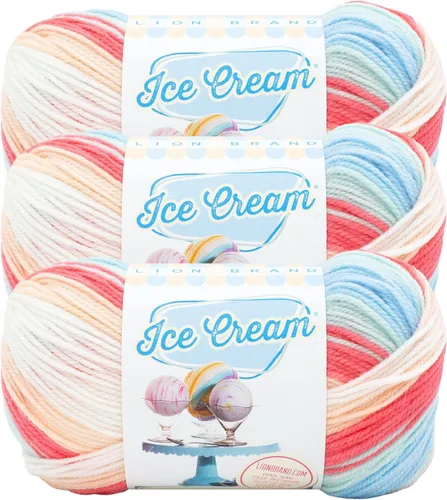Vista 10 de Lion Brand Yarn, Hilo para Bebé Ice Cream para tejer, ganchillo y manualidades, Baseball Nut, 1 paquete, fibra acrílica colorida de peso DK