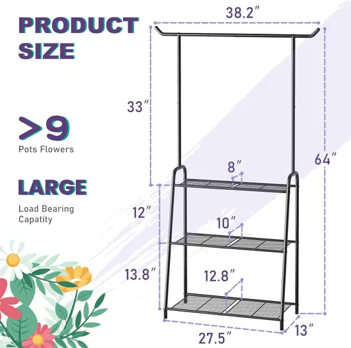 Vista 2 de Soporte de metal para plantas para interiores y exteriores, estante esquinero de 3 niveles de alto, escalera de flores colgante para sala de estar