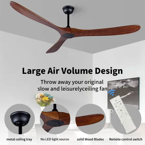 Vista 6 de Ventilador de techo de sala de estar de 70 pulgadas, ventilador de techo de dormitorio con control remoto, 2 varillas bajantes, motor CC reversible