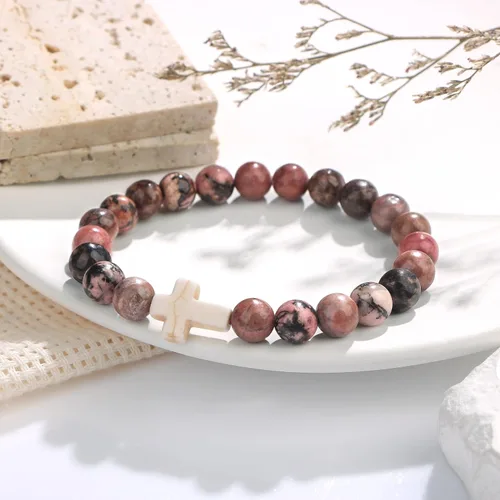 Vista 4 de JoycuFF Christian Bracelets for Women Cross Bracelets for Religious Women Girls Easter Catholic Natural Stone Bracelets Christian Jewelry Faith