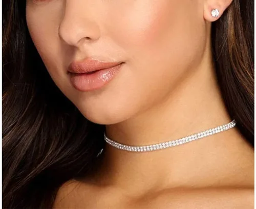 Vista 7 de Gargantilla de diamantes de imitación de plata brillante gargantilla de cristal pulsera de diamantes de imitación collar para mujer