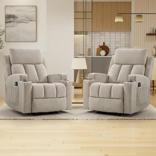 Vista 19 de CANMOV Silla reclinable manual con masaje y calor, cómoda silla reclinable con brazos y respaldo sobrerellenos, sofá individual reclinable manual