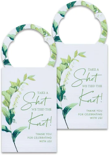 Vista 7 de Summer-Ray - 50 etiquetas de boda con texto en inglés «Take a Shot We Tied The Knot» (crema)