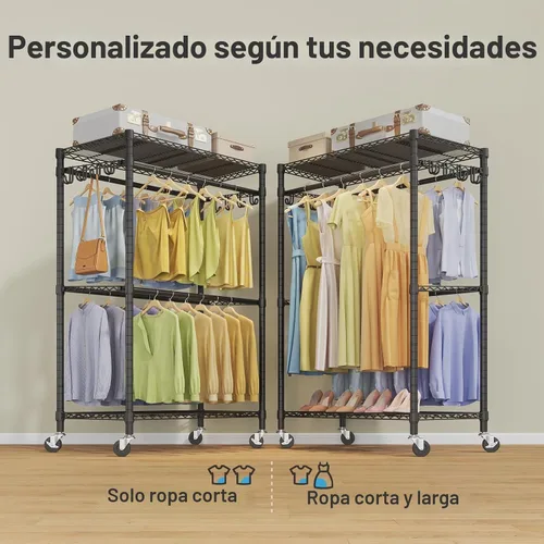 Vista 9 de VIPEK R2 Pro - Perchero enrollable para ropa de 2 lados, resistente con ruedas, estantes ajustables, varillas para colgar, armario portátil